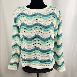 Shein Crochet Wave Stripe Sweater Small Coastal Beach Lightweight knit